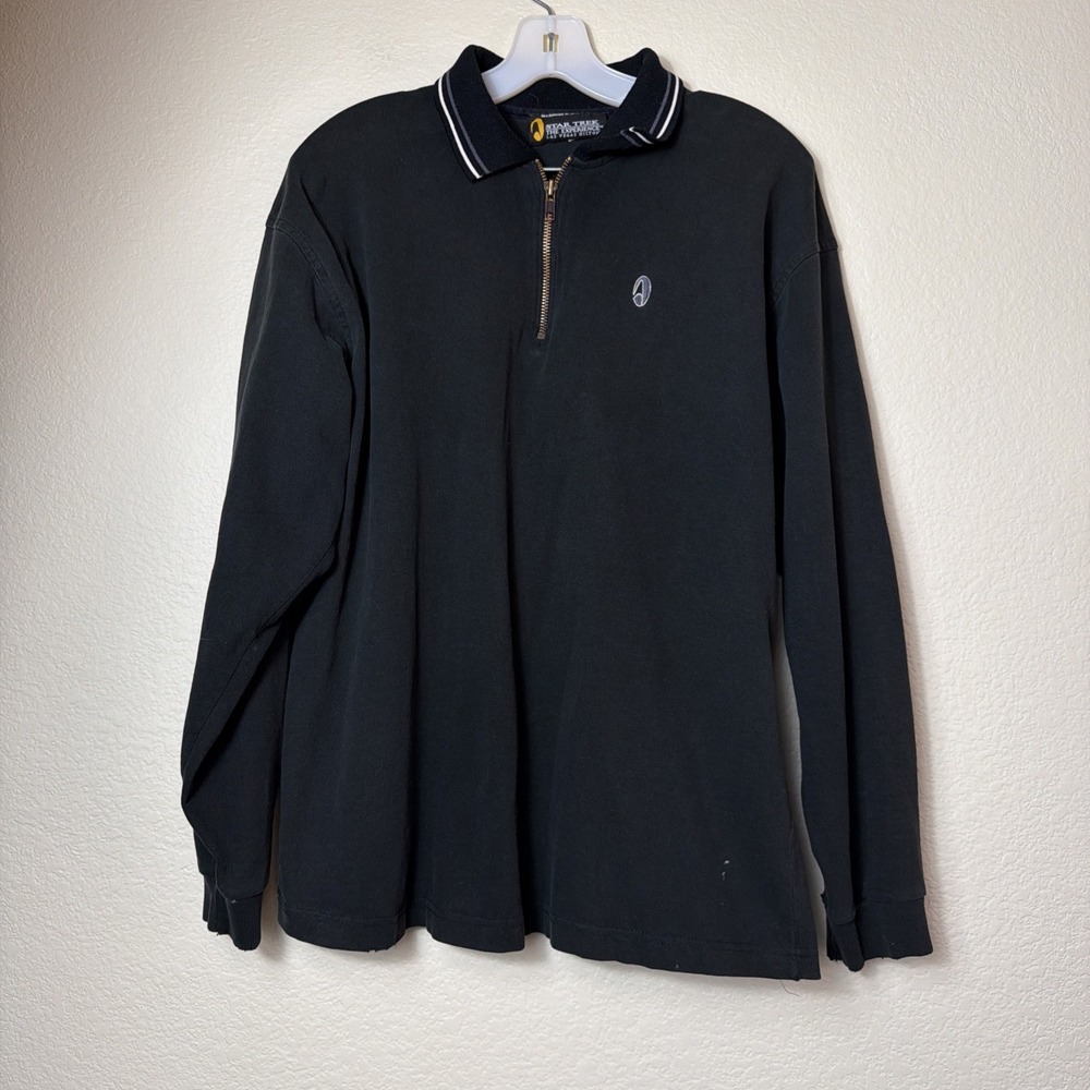Vintage Star Trek The Experience Las Vegas Hilton 1/4 Zip Polo Shirt Black L